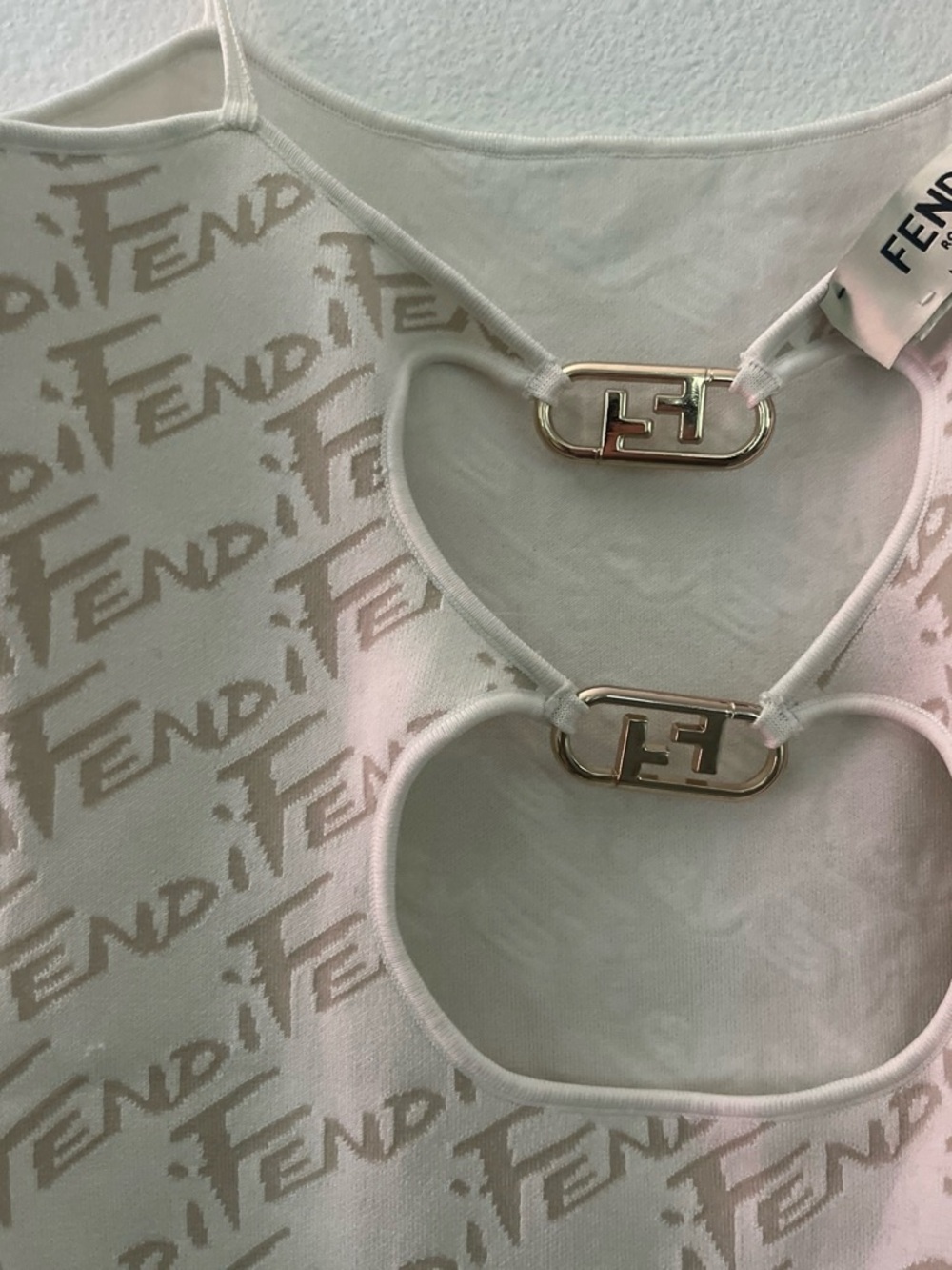 Fendi White Cream Logo Cutout Slip Top with Gold Hardware - Picture 3 of 6
